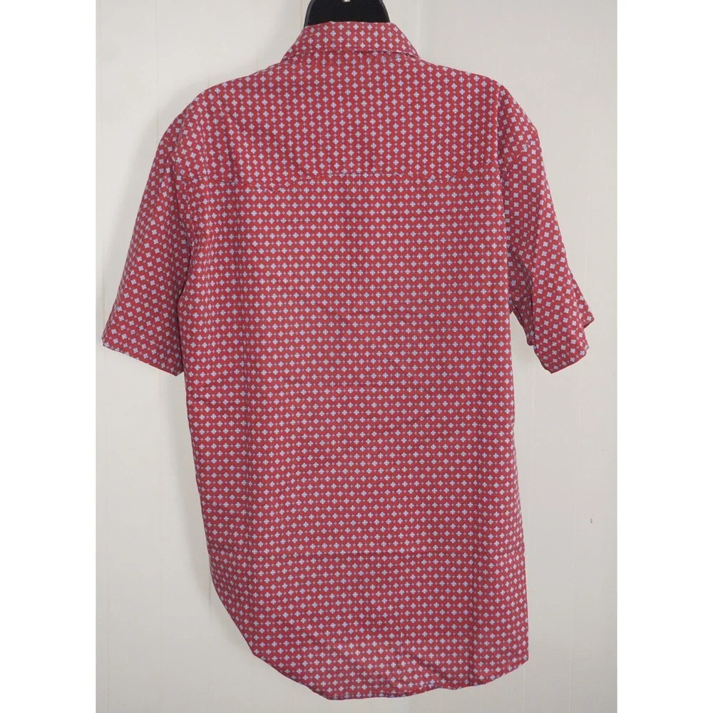 Wrangler Large Wrancher Red Geometric Print Short Sleeve Western Shirt